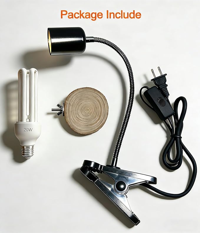 KINGYEENUO Bird Cage Light Fixture Combo Kit, Clip Lamp with Wooden Plywood & 2.4 UVB UVA 20W Compact Fluorescent Bulb, E26 Base UVB Light Combo for All Kinds of Captive Birds