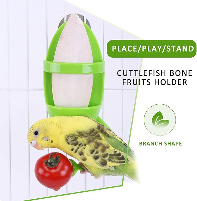 2 Pack Cuttlebone with 3 in 1 Food Holder, Natural Cuddle Bones for All Pet Birds Cockatiels Parakeets Budgies Finches(5.5~6 Inch, Midium Size)