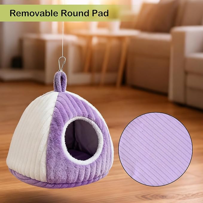 Bird Hanging Hammock Nest Parrot with Soft Plush Hanging Hammock & Hut Tent for Cage Winter Bird Hideaway Hut for Cockatiels Budgies Parakeets Lovebirds Conures Hamsters (Purple White M)