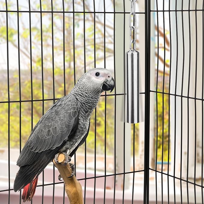 Hypeety Stainless Steel Bell Bird Toys Chew Toy for Parrot, Macaw, African Greys, Small Cockatoo, Parakeet, Cockatiels Heavy Duty Bird Cage Stand Toys (2 PCS-L)
