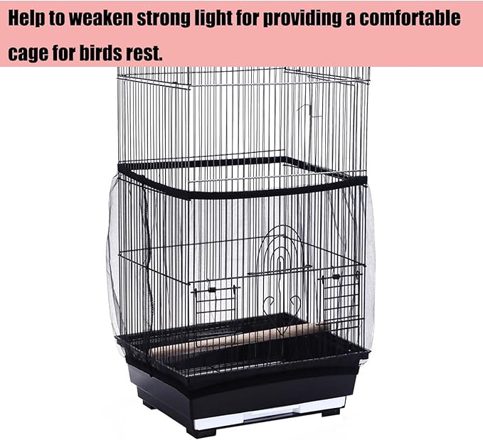 Bird Cage Seed Catcher, Large Bird Cage Cover, 75-118'' Universal Adjustable Birdcage Cover Skirt Soft Airy Nylon Mesh Net for Parakeet Macaw African Round Square Cage, Black