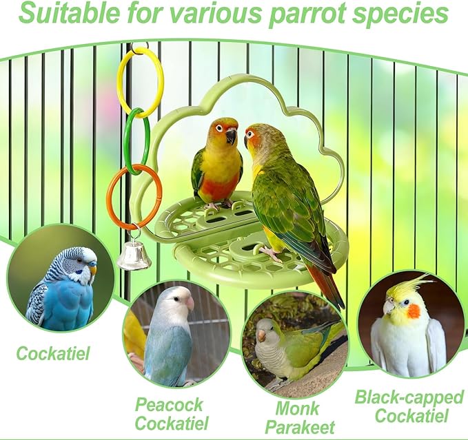 Bird Mirror with Perch,Interactive Birds Toys Slow Feeder for Alleviate Boredom,Parrot Mirror Bird Cage Accessories for Parakeet,Cockatiel, Conure, Lovebird, Finch, Canary,Budgie