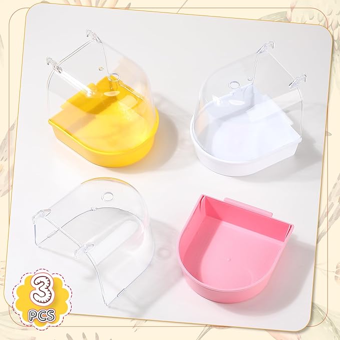 Honeydak 3 Pieces Clear Bird Bath for Cage Parakeet Bird Cage Accessories Hanging Bath Box Parrot Bathing Tub with Clear View for Cockatiel Conure Canary Budgies Parrots(Bright Colors)