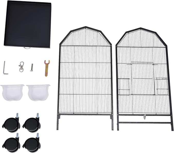 40 Inch Wrought Iron Bird Cage with Rolling Stand Metal 360 Degree View Spacious Interactive Roof Durable and Rustproof for Parrots Finches Lovebirds Budgie Canaries Macaw
