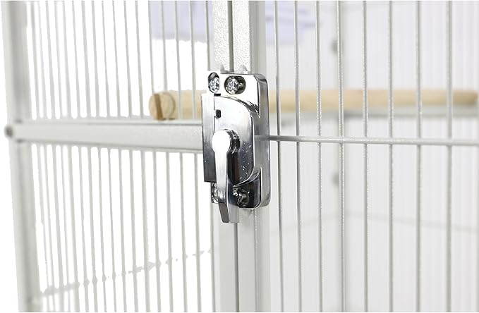 Extra Large Double Center Divider Birdhouse Treehouse Bird Flight Breeder Cage with Breeding Nest Box Doors Removable Rolling Stand (White Vein, 63" L x 19" W x 64" H)
