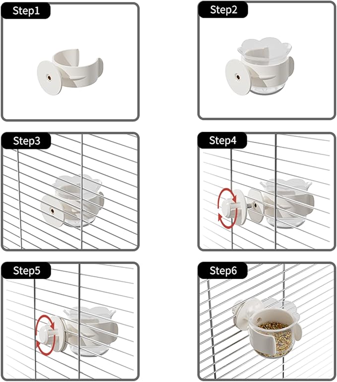 2pcs/4pcs PET Bird Bowls with Clamp, Bird Cage Feeder, Durable Water Bowl, Feeding Cups, Water Feeder for Cockatiel, Parakeet, Macaw, Finches, Lovebirds, Small Animals Gray (White, 2pcs)