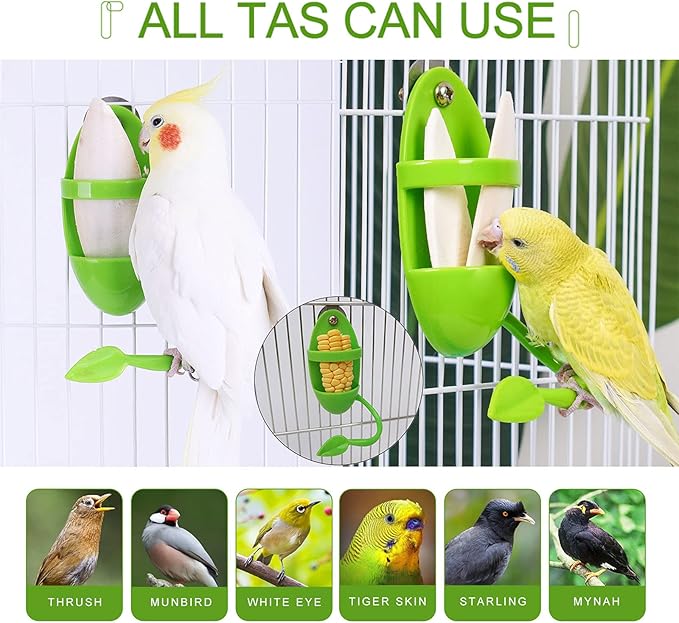 2pcs Pet Food Feeders for Bird Cage, Cuttlebone Holder, Plastic Storage Bowl Feeding Cup Birds Stand Racks for Budgies Parakeet Cockatiel Conure(Green)