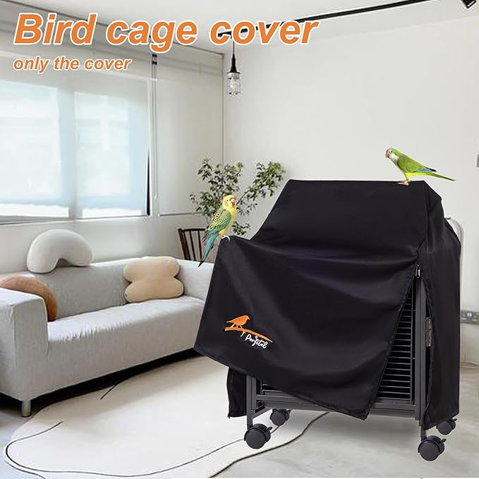 Small Bird Cage Cover(Black) Good Night Black-Out Cover for Birdcage with Roof Top Durable Breathable Washable Material (cage is not Included) (18.9" L x 15" W x 25.6" H, L Shape)