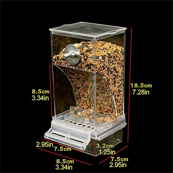 Automatic Bird Feeder,Splash-Proof No Mess Bird Feeder Bird Cage Accessories Acrylic Transparent Seed Bird Food Container for Parakeet Canary Cockatiel Finch,18.5x8.5x7.5CM