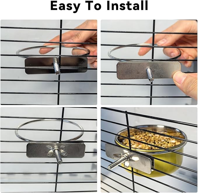 Kathson 3Pcs Stainless Steel Bird Bowls, Parakeet Food Dish Parrot Cage Feeder with Clamp Holder Small Bird Feeding Cup Pet Bird Feeder for Parakeet Cockatiels Conure Budgies Chinchilla Small Animal