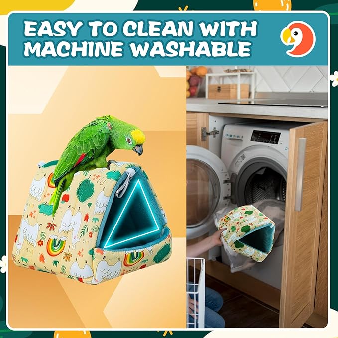 SUSOO Plush Warm Bird Bed - Hanging Bird Nest Snuggle Velvet Shed Tent Cage Fluffy Hut Winter Sleeping Hideaway Hammock House for Parrot Parakeet Conure Cockatiel Budgies Lovebird (Green, M)