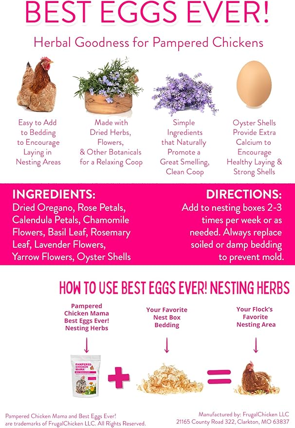 Pampered Chicken Mama Premium Nesting Herbs for Chickens (20 oz) Made with Flowers & Botanicals | Chicken Nesting Herbs | Nesting Herbs for Chicken Coop Herbs
