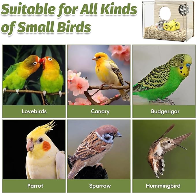 PINVNBY Transparent Acrylic Parakeet Nesting Box Budgie Breeding Box Bird Nest for Cage for Bird House with Perch for Parrots, Cockatiels, Lovebirds and Small Birds (L: 8.07 x 6.2 x 3.93 inch)