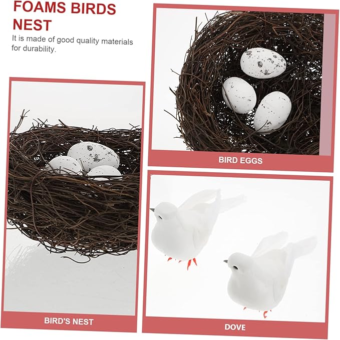 ibasenice Simulated Bird Nest Decoration with Eggs Lightweight Artificial Birds Nest for Garden Outdoor Christmas Festival Ornament 5.07X5.07X1.56 Inches