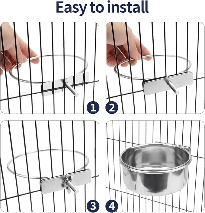 Bird Cage Feeder, Bird Feeder for Cage, 40oz Stainless Steel Food Water Bowl with Clamp, Clip-On Cage Coop Cup for Parrot Hamster Rabbit Rat Small Animals