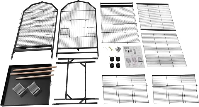 Large Bird Cage, Movable Pet Bird Flight Cages with Wheels Openable Roof Slide-Out Tray, Panorama Bird Aviary 18.11 * 18.11 * 53.54in for Parrots Sparrows Budgerigars(Black Style2)