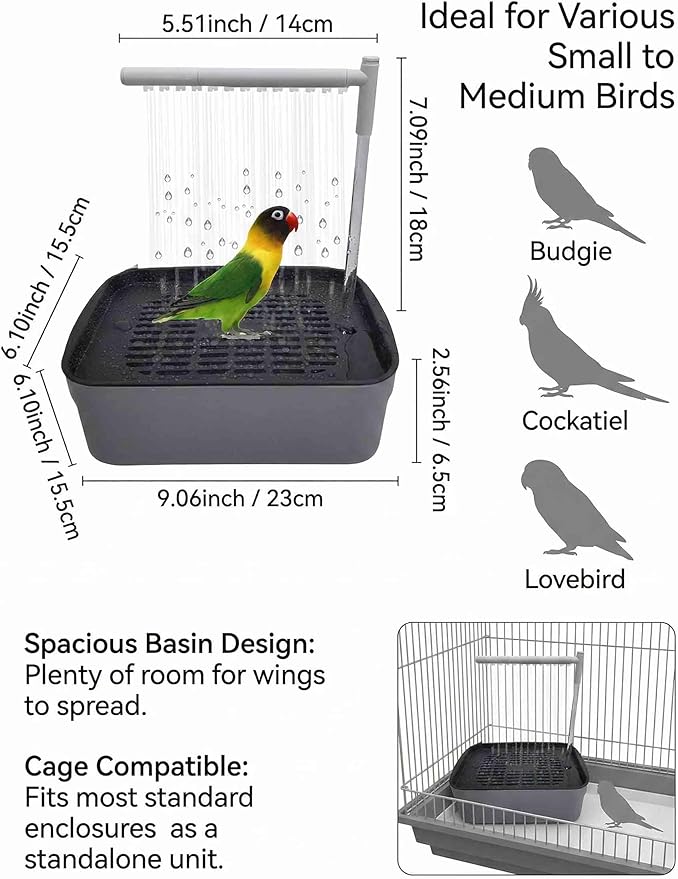 Automatic Parakeet Bird Bath with Pump,Adjustable Water Flow & Parrot Shower,USB Powered Bird Fountain Bathtub for Cage,Quiet Circulating Water System for Budgie,Lovebird (S)