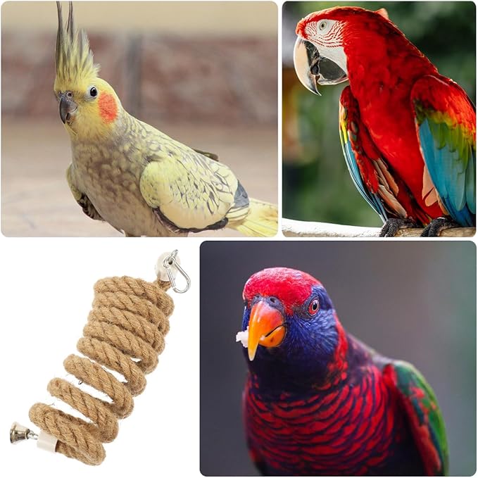 LIOOBO 2M Bird Parrot Climbing Rope Perch Bungee Toy Flexible Cotton Rope Swing for Parakeet Cockatiel Conure African Grey Macaw Cage Accessories Spiral Hanging Stand