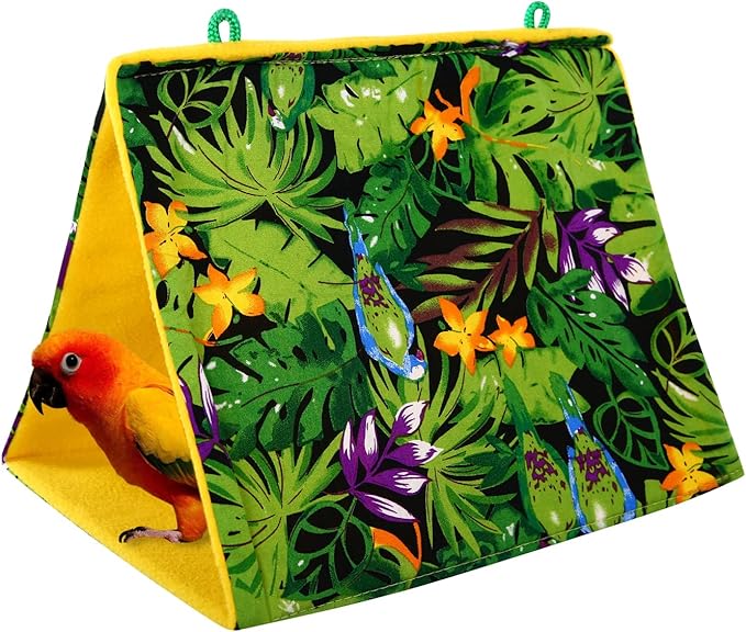 KAMA BRIDAL Bird Nest Hanging Cage Tent for Small Pets Parrot Hammock Parakeet Myna Pigeon Parakeet Lovebird Nest Perch Stand Swing (S, Rainforest)