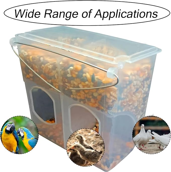 Automatic Pigeon Bird Feeder Water, 2 Pack Plastic Feeder Water Dispenser Drinkers for Cage, No Mess Hanging Parrot Food Feeding, Cage Accessories for Parakeet Quail Bird Chicken (2 Hole - Iron Wire)
