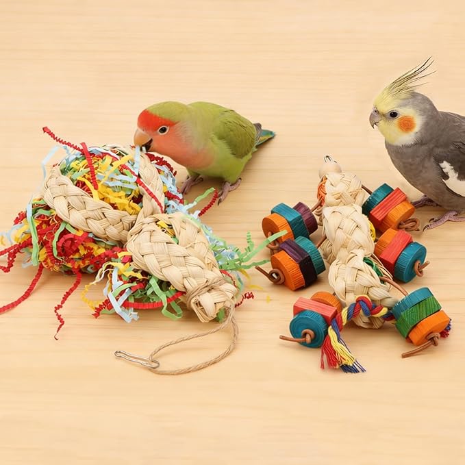 Wontee Bird Toys Colorful Shredding Crinkles Foraging Toys 2 Pack Chew Toys for Cockatiels Conures Parakeets Budgies Senegal (2 Pack-B)