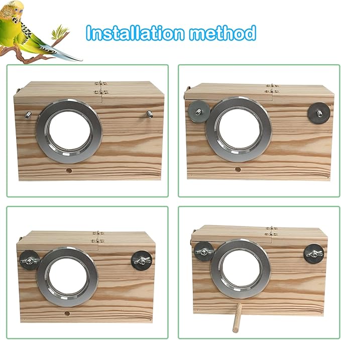 Natural Wood Bird Nesting Box,Acrylic Parakeet Nesting Box Transparent Cockatiel Nest House with Perch Wooden Parrot Nest for Lovebird Budgie Conure Canary Finch(Medium)