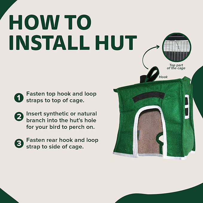 Crazy K Farm - Avian Haven Bird Hut, Comfy Bird Snuggle Hut, Plush Pet Bird Hut for Sleeping and Snuggling, Hanging Bird Cage Hut with Sherpa, Cozy Bird Cage Accessories Small, Green
