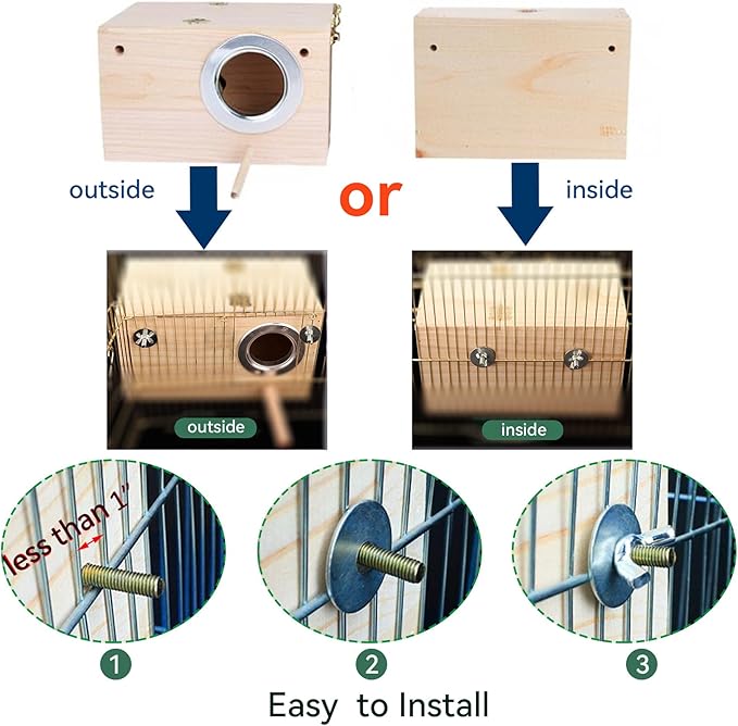 JSLZF Bird Nest, Parakeet Nest Box, Bird Breeding Box with Perch, Wood Budgie Nest Box for Bird, Parrot, Lovebirds, Parrotlet, Finch, Sparrow 7.8” x 4.7” x 4.7”