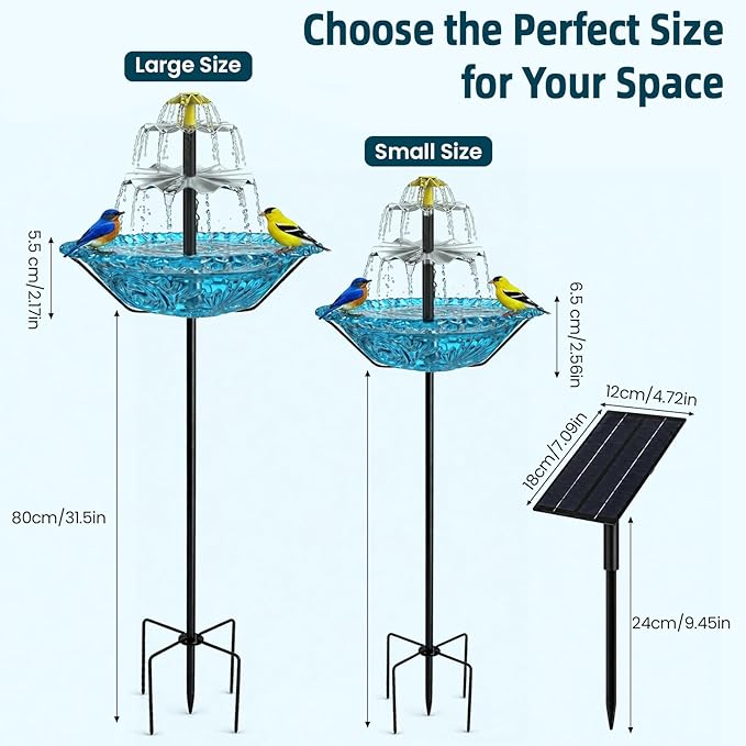 Bird Bath Fountain Solar for Outside, Outdoor Water Fountain Plastic, Attracts Birds with Cascading Spray for Yard & Patio (Blue)