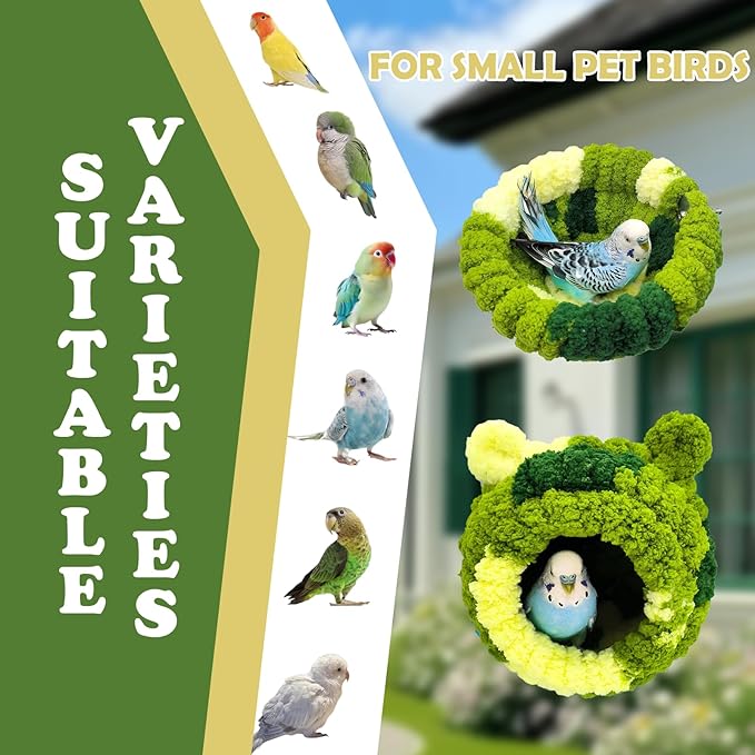 Bird Nest, Warm Bird Nesting House, Bird Breeding House Cockatiel Snuggle Hut for Conure, Cockatiel, Lovebird, Budgie,Canary, Finch, Hamster and Other Small Pets (Green, L, 2 PCS)
