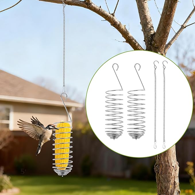 2pcs Spray Millet Treat Holder, Stainless Steel Parrot Food Holder with Suspension Chain Bird Foraging Chew Toy Feeder Cage Accessories for Macaw Cockatoo Parakeet Canary