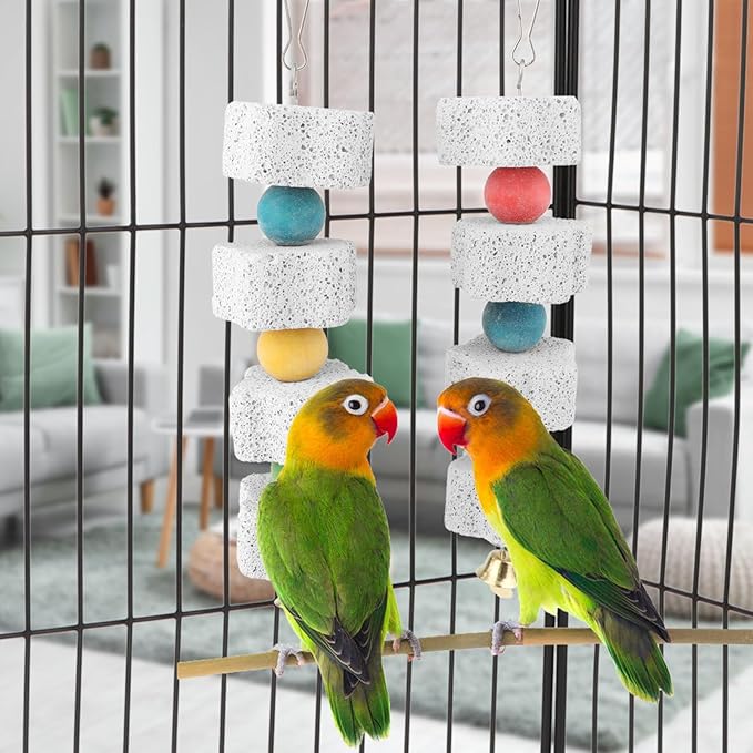Hypeety Colorful Parrot Calcium Teeth Mouth Molar Grinding Stone Parakeet Parrot Budgie Cockatiel Cage Toy Hammock Swing Toy Hanging Toy Parrot Chewing Toy (2pcs)