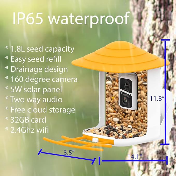 4UCam Smart Bird Feeder with Camera Solar Panel Powered, 1080HD Auto Capture Bird Videos & Instant Notifications, AI Intelligent Recognition Birds Spieces-Wireless Camera, with two-way Auto Capture 32
