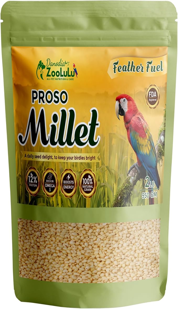 Danodia's Zoolulu Proso Millet for Birds (900g/1.9 lb), Natural Daily Bird Seed, Rich in Omega 3, Healthy Grain Feed for Budgies, Finches, Lovebirds, Cockatiels & Small Birds