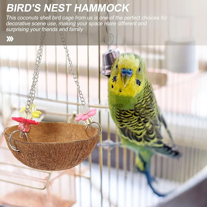 Natural Coconut Shell Bird Nest Bird Hanging Rocking Nest Cabin Outdoor Toys for Budgie Cockatiel