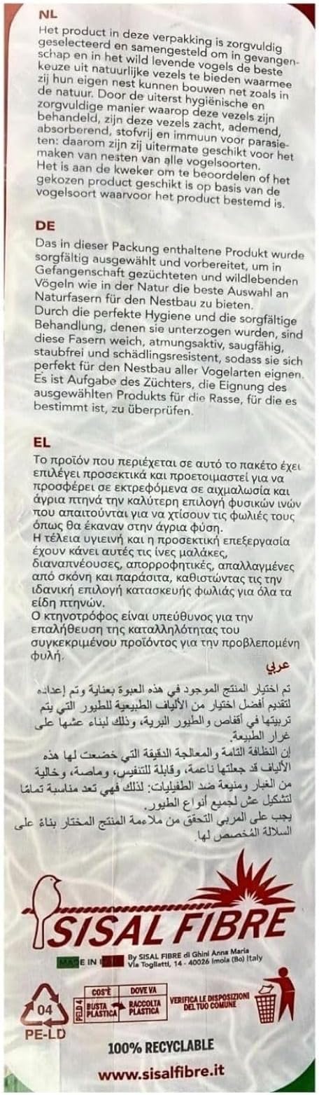 SISALFIBRE Natural Bird Nesting Material 2.2Lb - Nest Substrate for Canaries, Finches, Exotic Birds - Bird Cage Accessories for Parakeet Cage, Bird Nest and Nesting Box, Soft & Breathable