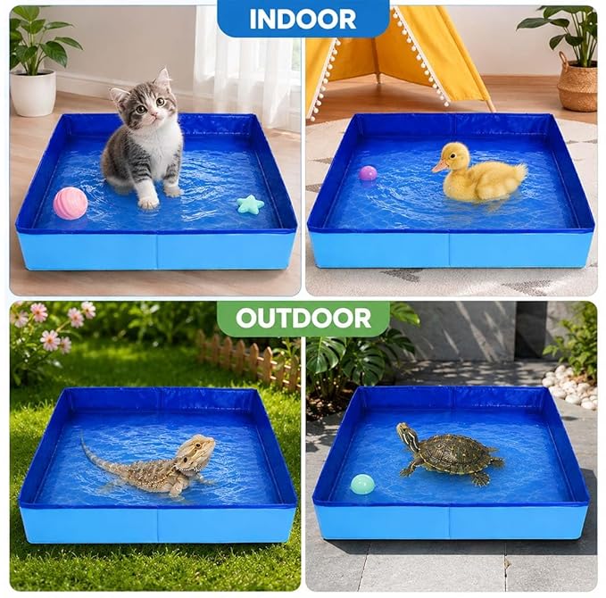 Large Foldable Reptile Bath Tub, Square Bearded Dragon Bath and Bathtub for Bathing and Soaking, Portable Pet Pool for Bearded Dragons, Turtles, Lizards and Small Animals