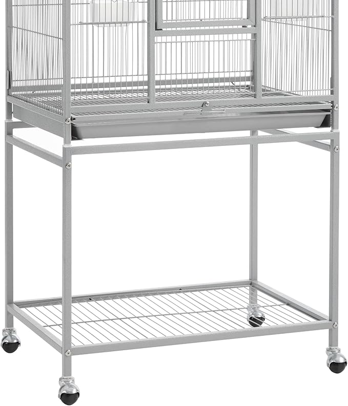 Topeakmart 53.5inch Height Large Bird Cage Extral Space Parrot Cage with Wooden Perch & Stand for Conures Parakeets Budgies, Light Gray