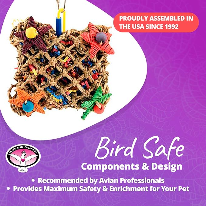 Super Bird Creations SB949 Pickin' Pocket - Ideal for Small to Medium Birds - Fun & Entertaining Foraging Bird Toy - Pickin’ Pocket Design - Bird Safe Component - 5” x 3” x 7.5”