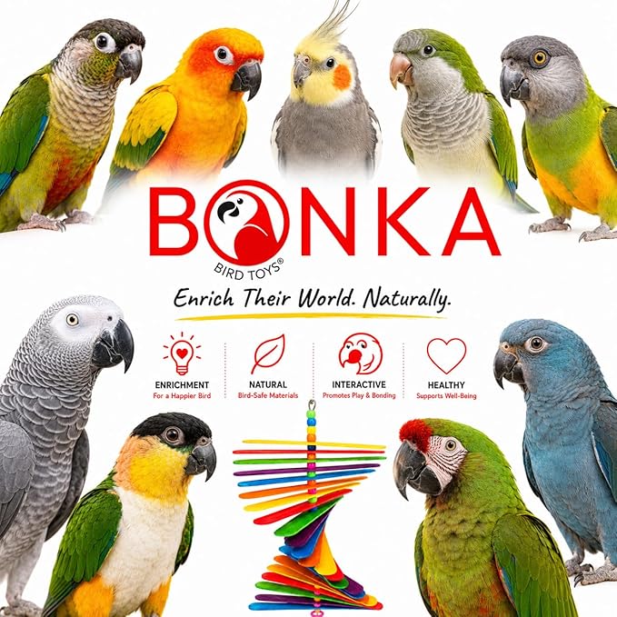 Bonka Bird Toys 867 Big Stick 9.5" Colored Wooden Plastic Spinning Chew Toy for Medium Birds Cage Enrichment Conure Amazon Eclectus and Similar