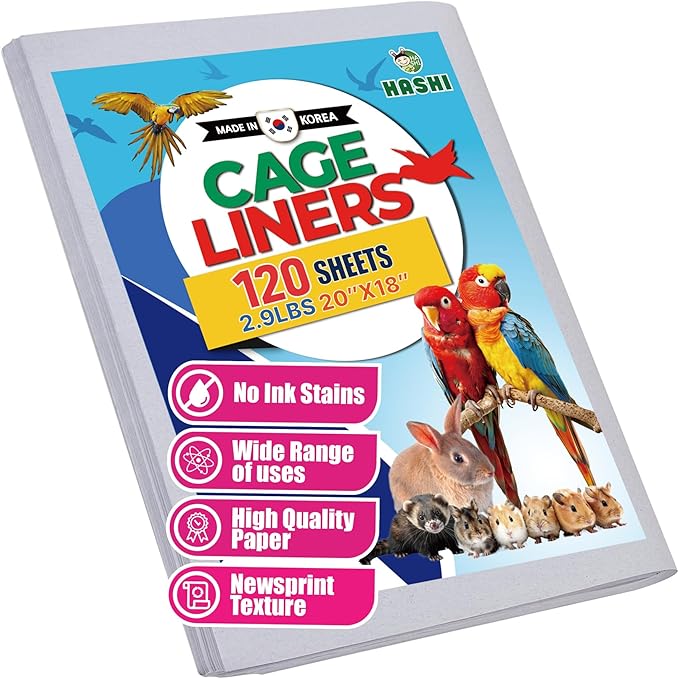 HA SHI Bird Cage Liners, 120 Disposable Newsprint Sheets, Unscented Paper for Pet Enclosures, Packing and Crafts (Standard (20" x 18"))
