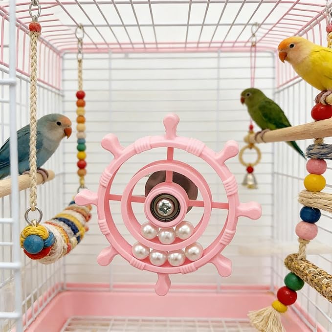Spinning Bird-Toys Bird Cage Toys & Bird Perch Parrot-Parakeet Budgie Cockatiel Conure Macaw Chicken Parrot Enrichment Cage Accessories Small Animal Chewing Toy (Light Pink Spinner)