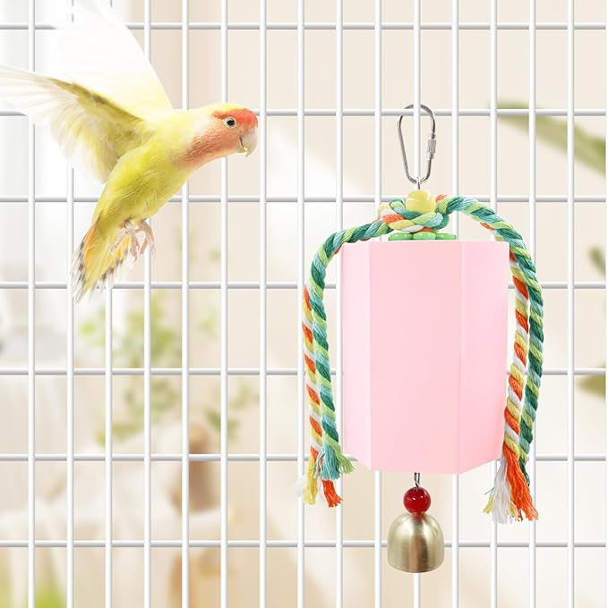 Bird Beak Grinding Stone, Parrot Chew Toys with Bells, Parakeet Toys, Cage Accessories for African Grey, Amazon Parrots, Budgies, Cockatiels, Lovebirds, Conures, Quakers, Small to Medium Birds