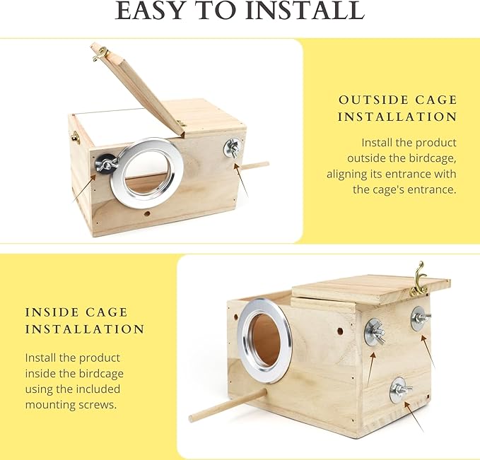 Parakeet Nesting Box with DIY Letter Sticker, Acrylic Transparent Panel & Perch, Natural Wood Breeding Box for Small Birds (Parakeets, Cockatiels, Lovebirds, Budgie), Easy to Install