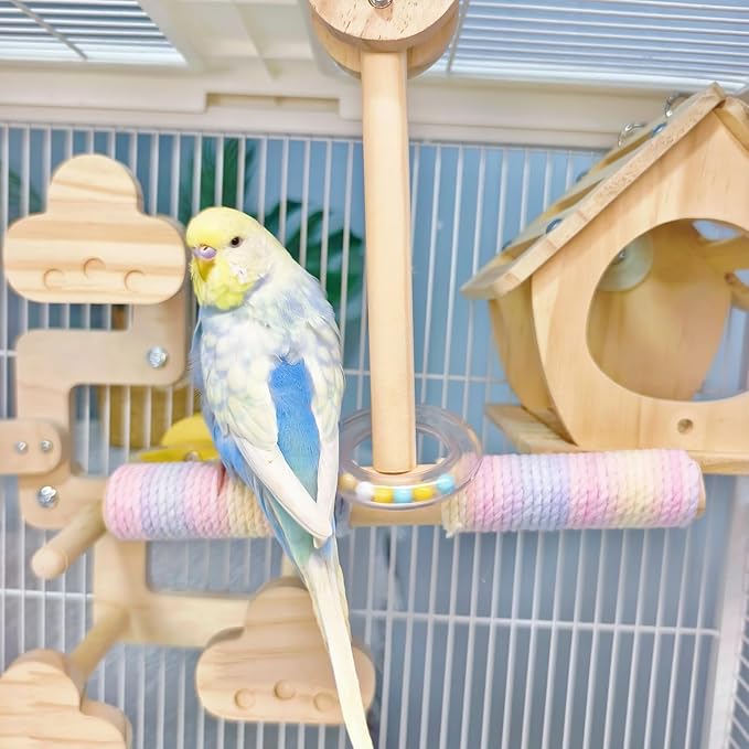 Bird Swing for Cage,Rust Sound Interactive Hanging Bird Toy Perch,Wooden Exercise Cockatiel Toys,Bird Cage Accessories Perch,Parrot Perch Stand for Conure,Budgie,Cockatiel,Lovebird,Canary,Finch