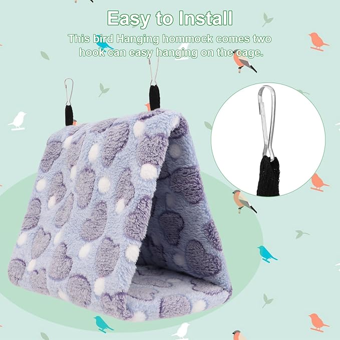 2PCS Bird Bed for Cage, Warm Cozy Hanging Bird Hammock Hut Tent for Parrot, Finch, Budgies, Parakeets, Cockatiels, Soft Plush Hideaway Bird Hut Beds (Pink+Purple)