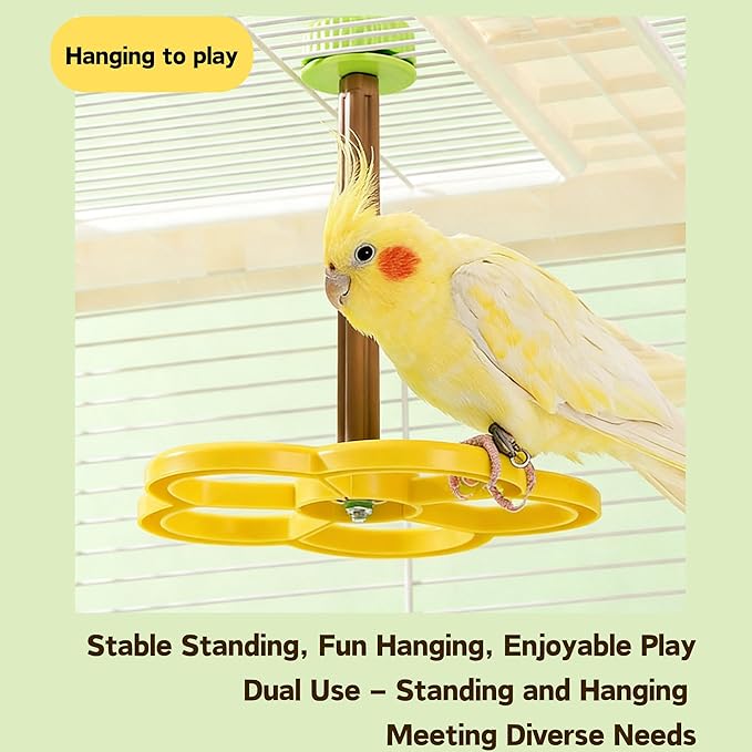 Spinning Bird-Toys Bird Cage Toys & Bird Perch Parrot-Parakeet Budgie Cockatiel Conure Macaw Chicken Parrot Enrichment Cage Accessories Small Animal Chewing Toy (Yellow Perch)