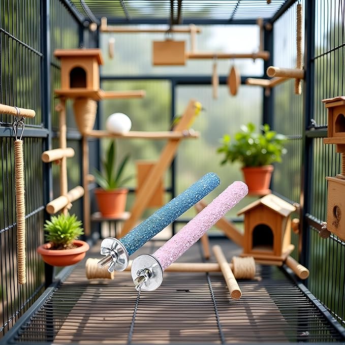 2 Pcs Multi-Color Random Bird Perch Stand Toy Wood Parrot Perch Stand Grinding Claw Sticks Sanded Surface Cage Toy for Parakeets Finches Parakeet Toys Birdcage Accessories
