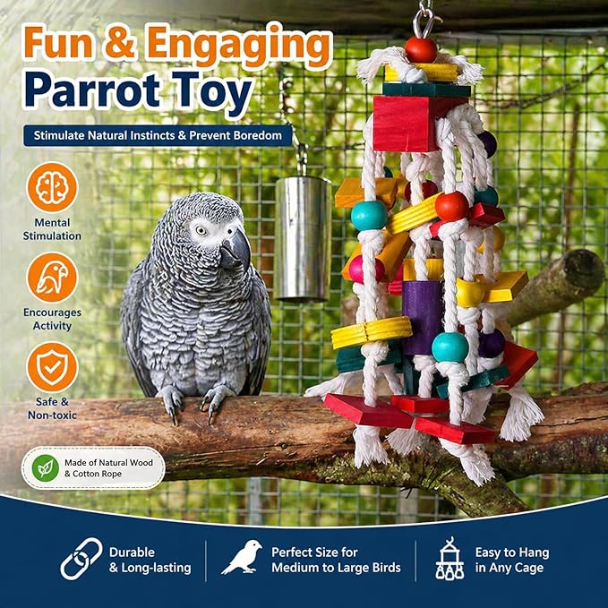 Rypet Bird Chewing Toy - Parrot Cage Bite Toys Wooden Block Bird Parrot Toys for Small and Medium Parrots and Birds