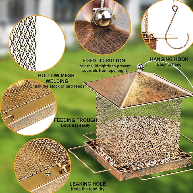 Bird Feeders for Outdoors Hanging - Large Capacity Heavy Duty Metal Squirrel Proof Wild Bird Feeders for Cardinal, Sparrow, Finch Etc in Backyard Garden